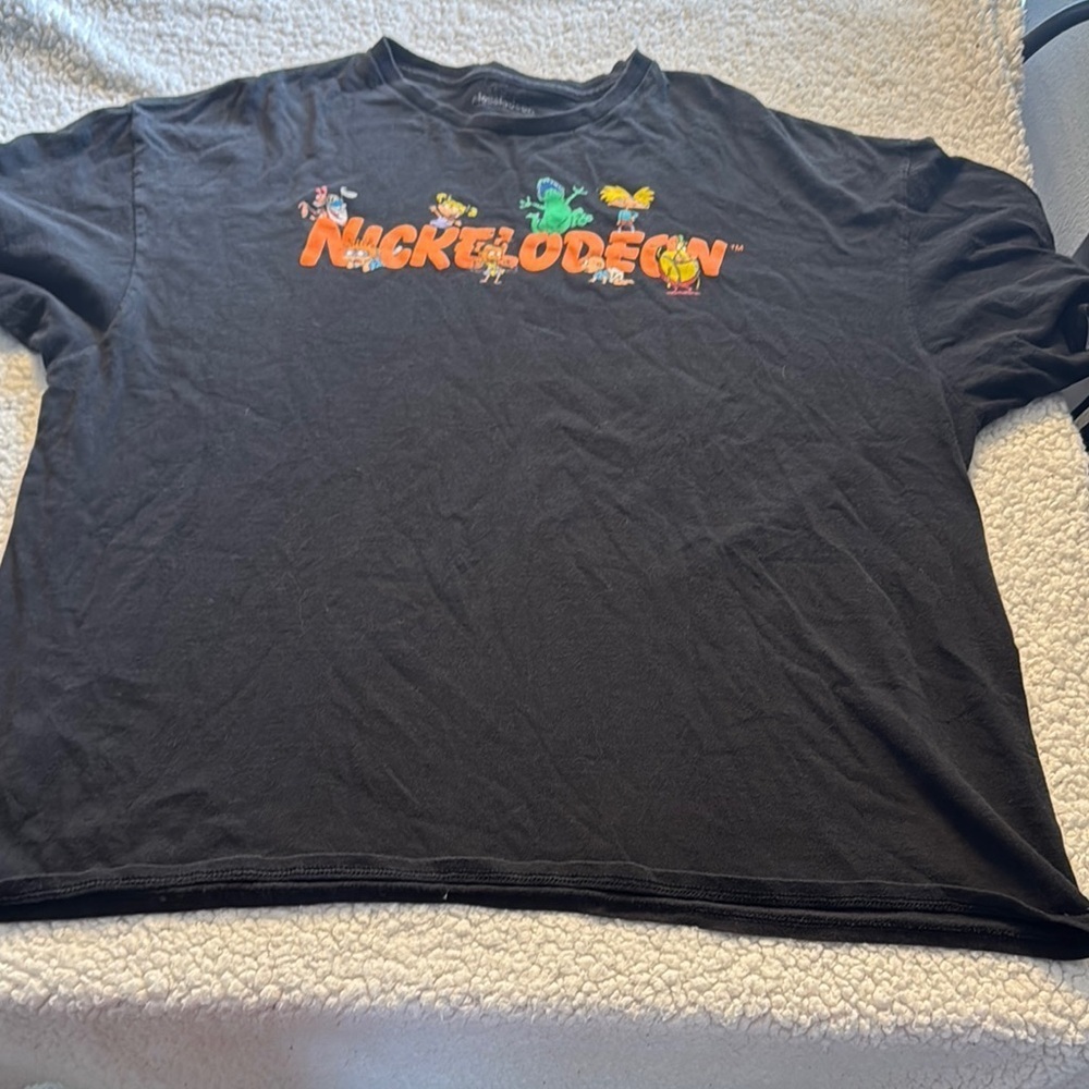 Vintage Nickelodeon Black Tee with Colorful Characters